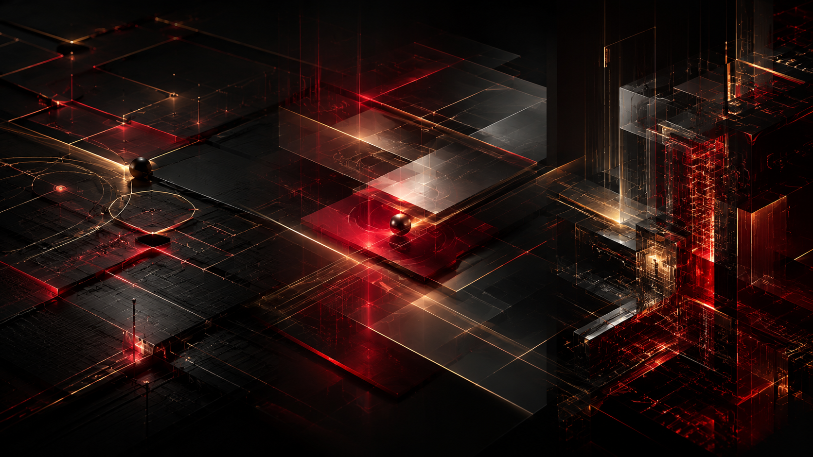 Abstract red, black and gold digital architecture representing Wulfspar strategy, design and engineering